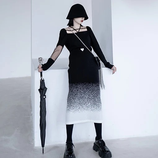 個性 不規則 デザイン グラデーションスリムタイトスカート お洒落 個性スカート