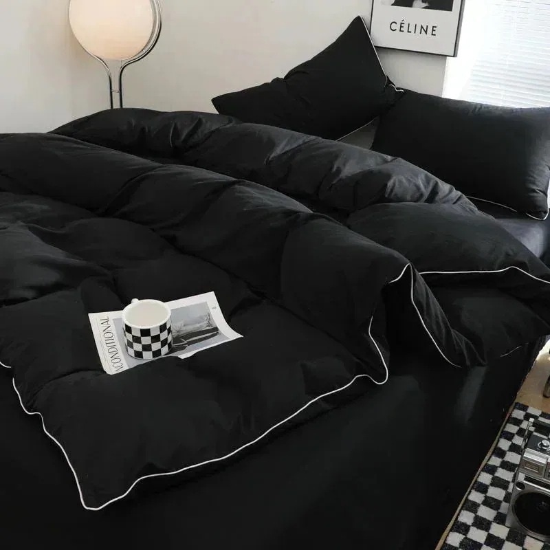 シンプル 4点セット 5色 布団カバー ブラック 純色 シーツ ファッション 寝具 感 オプション 5,073円