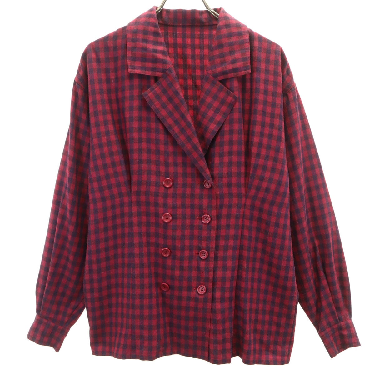 Christian Dior PRET-A-PORTER クリスチャンディオール プレタポルテ 90s オールド チェック柄 ダブルブレスト シャツジャケット L ワインレッド レディース 古着
