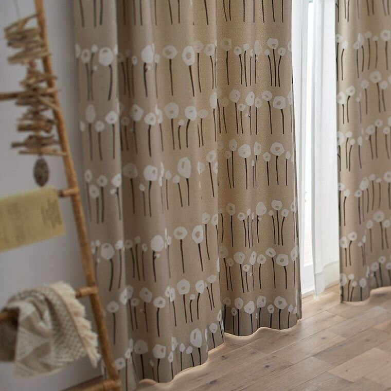 カーテン 遮光 3級 幅100x丈200cm (1枚入）植物柄 掃出窓 100x200 日本製 おしゃれ 丸洗い 洗える 形状記憶加工 既製 リビング 国産 グレー ベージュ グレージュ
