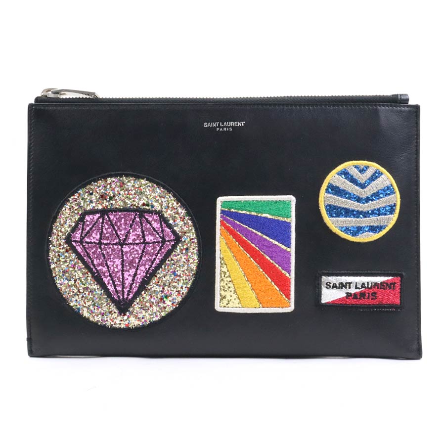 サンローラン SAINT LAURENT クラッチバッグ レザー ブラック/マルチカラー ユニセックス e59592k