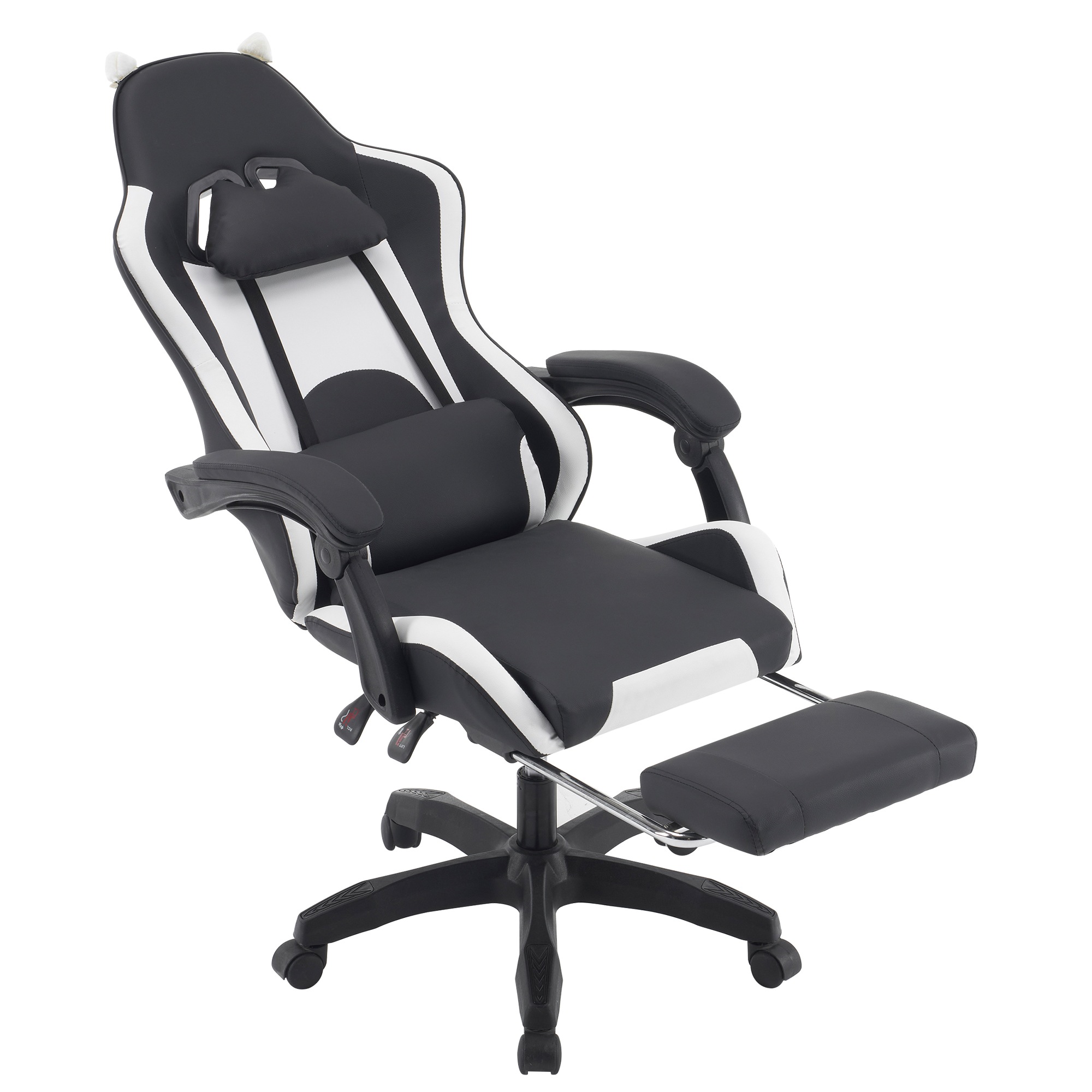【44】ブラック+ホワイト　新作ゲーミングチェア ィス デスクチェア 通気性 一人掛け 腰楽 座いす チェア リクライニング パソコンチェア 多機能 ハイバック ヘッドレスト 可愛い 腰痛対策 あす