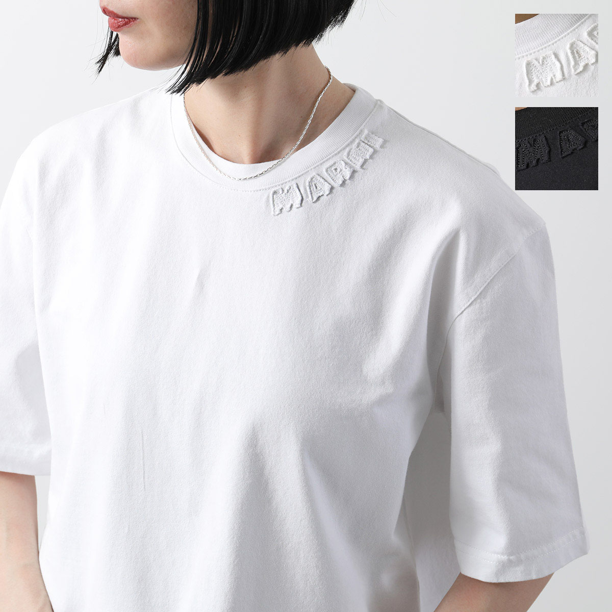 MARNI マルニ Tシャツ HUMU0287X0 UTC406 レディース 半袖 カットソー コットン クルーネック ロゴ オーバーサイズ カラー2色
