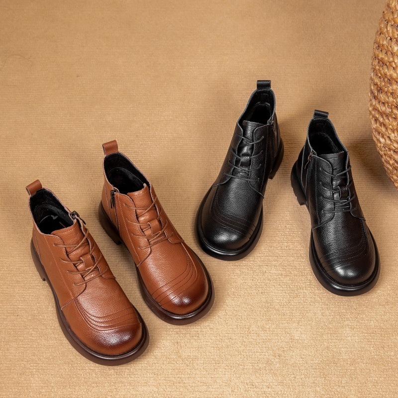 レディースショートブーツおしゃれ 本革 革靴カジュアルブーツ厚底ブーツ 靴 レディース 厚底レディースブーツ 革靴 疲れない シューズ