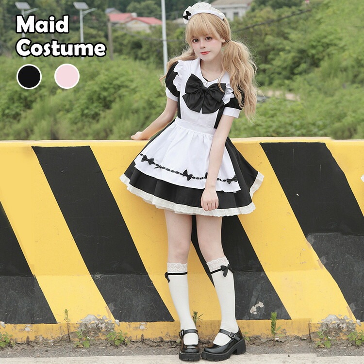 メイド服 ワンピース エプロン カチューシャ ボウタイ メイド レディース かわいい 可愛い コスプレ ワンピ
