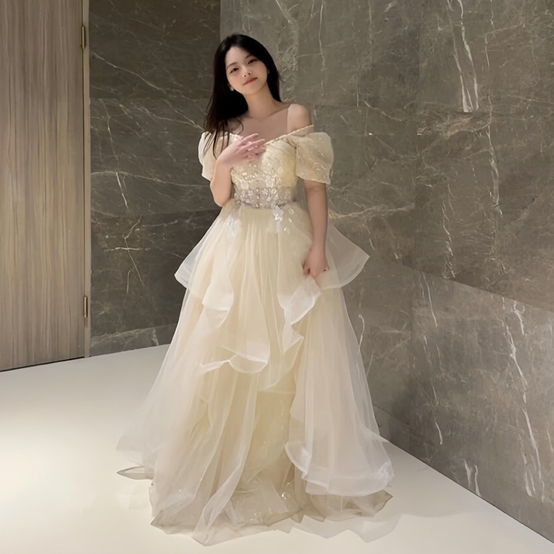 高級パーティードレス】演奏会/ロングドレス韓国ファッション 礼服 イブニングドレス2025シニア新宴会成人式誕生日卒業学生ホスト気質ドレス