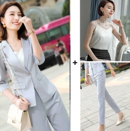 光沢生地スーツセット 3点セット ジャケット パンツ インナー 長袖 スーツ 七分袖 入学式 卒業式 結婚式 2次会 かわいい 可愛い きれいめ シンプル カジュアル 上品 おしゃれ かっこいい