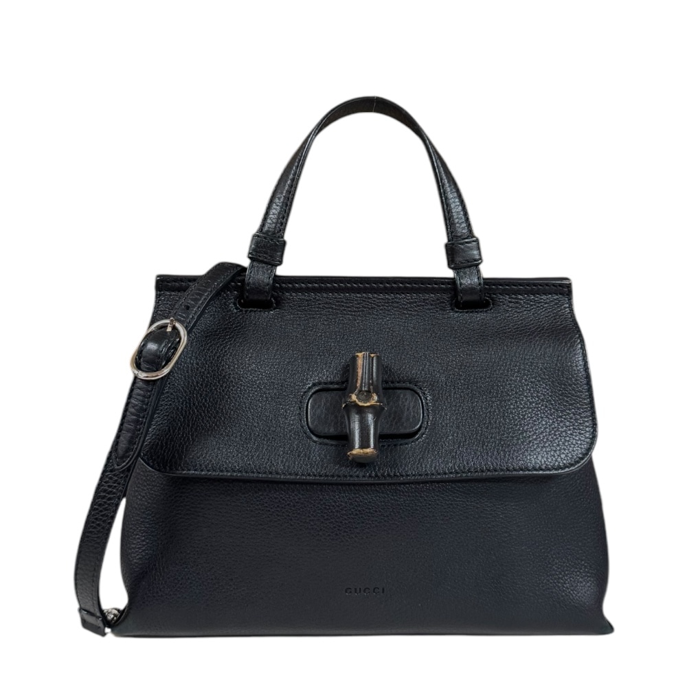 グッチ デイリー バンブー ショルダーバッグ レザー 370831 ブラック GUCCI 中古