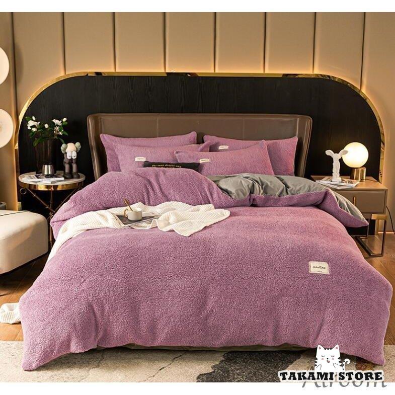 掛け布団カバーセット 北欧 冬用 フリース マイクロファイバー 無地 ボーダー 光沢感 おしゃれ ダブル クイーン キング ボックスシーツ フラットシーツ