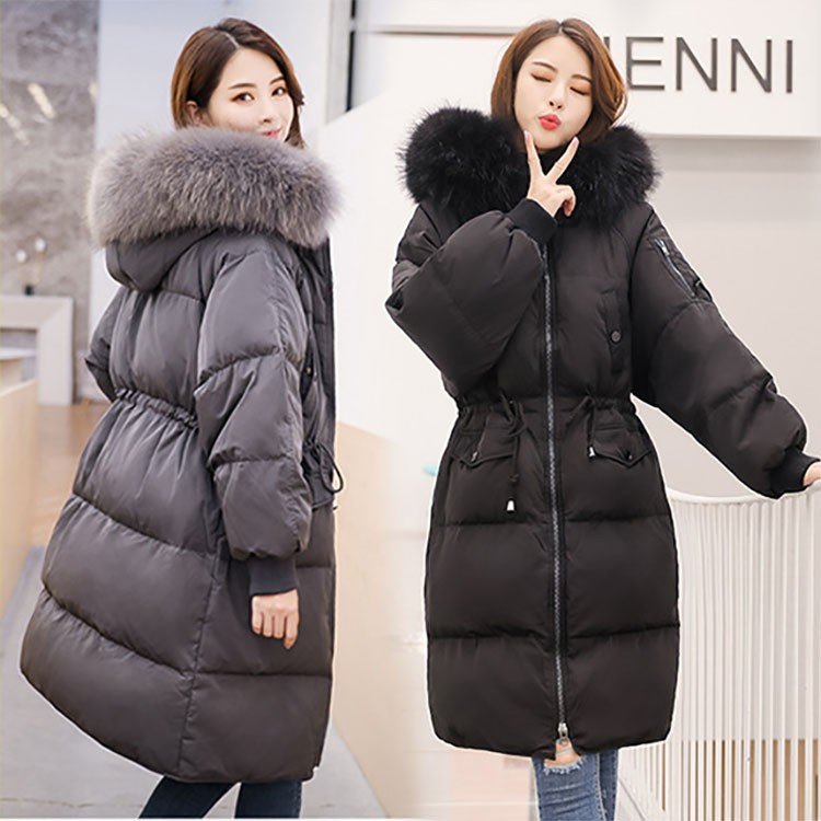 レディース ロング丈 ダウンジャケット フード付き ラクーン毛襟 アウター エレガント 秋冬 無地
