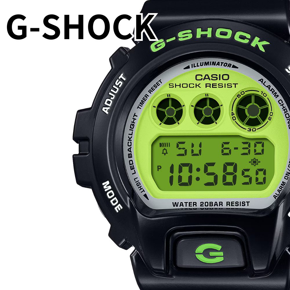カシオ G-SHOCK ジーショック 腕時計 メンズ ブラック×ライムグリーン デジタル 3つ目 20気圧防水 クレージーカラーズ 2024 CASIO 時計 海外モデル プレゼント ギフト DW-6