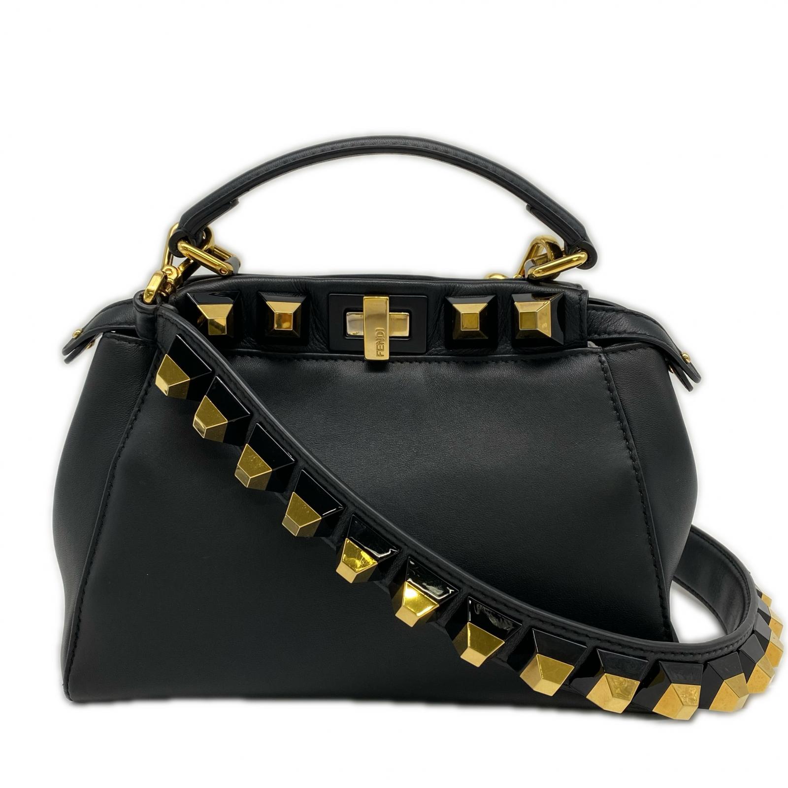 3日以内返品可 美品 2wayハンドバッグ レザー ミニピーカブー ゴールドエディション 8BN244 ブラック レザー レディース