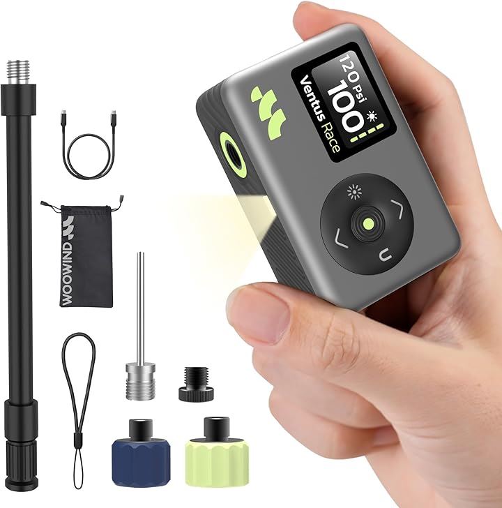 自転車 空気入れ 電動 120PSI 超小型 携帯 電動空気入れ 自動停止 米式 英式 仏式対応 LEDライト付き 日本語説明書 Ventus Race(ブラック, Mini)