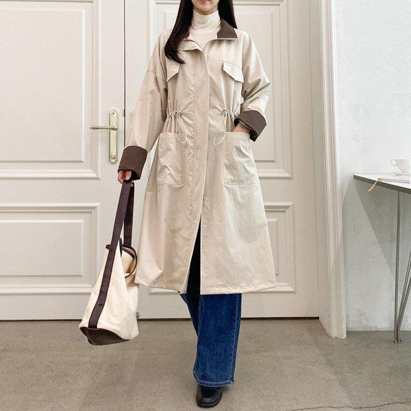 Hスタイル(DK)配色トイムロングロング野像 秋 女性 野像 ジャンパー コート ジャケット アウター