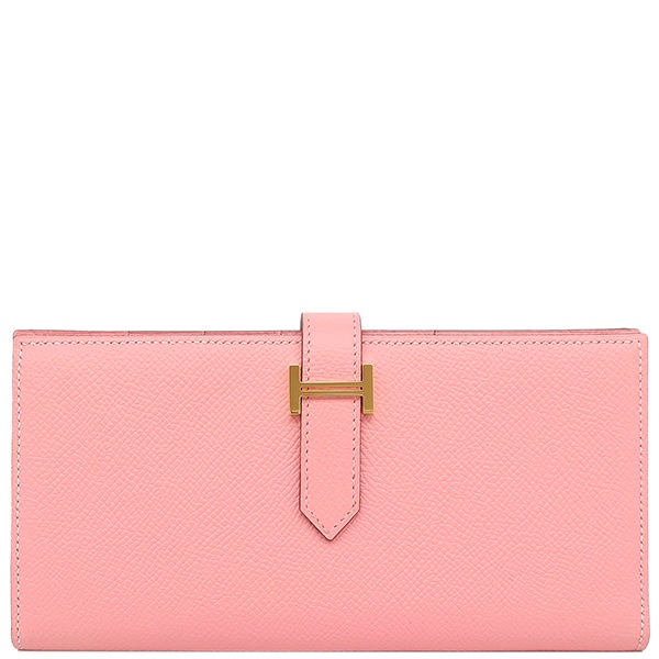 エルメス HERMES 長財布 ベアンスフレ ヴォーエプソン ローズコンフェッティ ゴールド金具 二つ折り財布 R刻印【中古】
