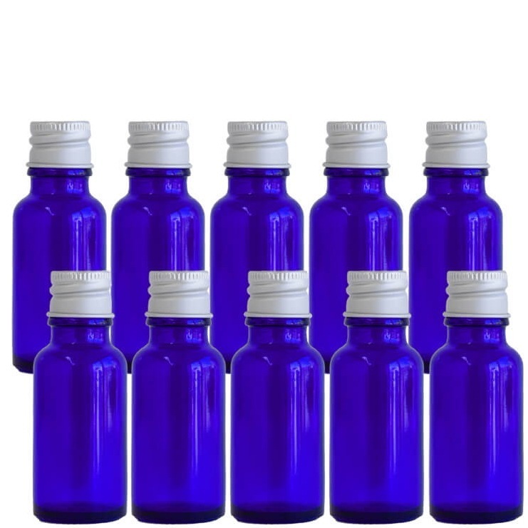 遮光瓶 5ml（ブルー） 100本セット シルバーキャップ ヴァーティカルドロッパー / 遮光ビン ガラス瓶 薬瓶 保存 アロマオイル エッセンシャルオイル キャリアオイル 精油 香水 手作り コスメ