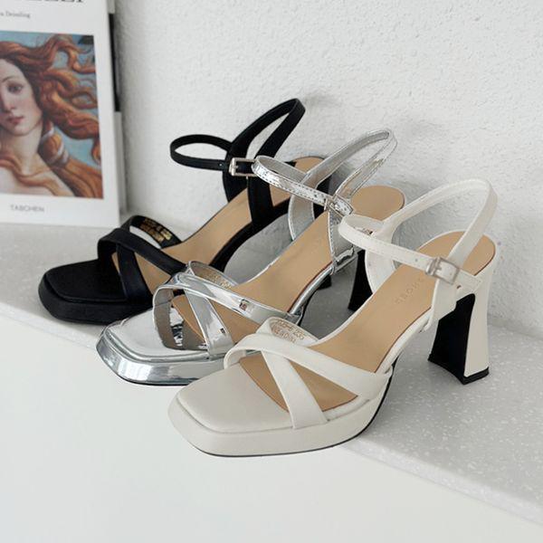 天然牛革女性夏Xストラップハイヒール_P394965733