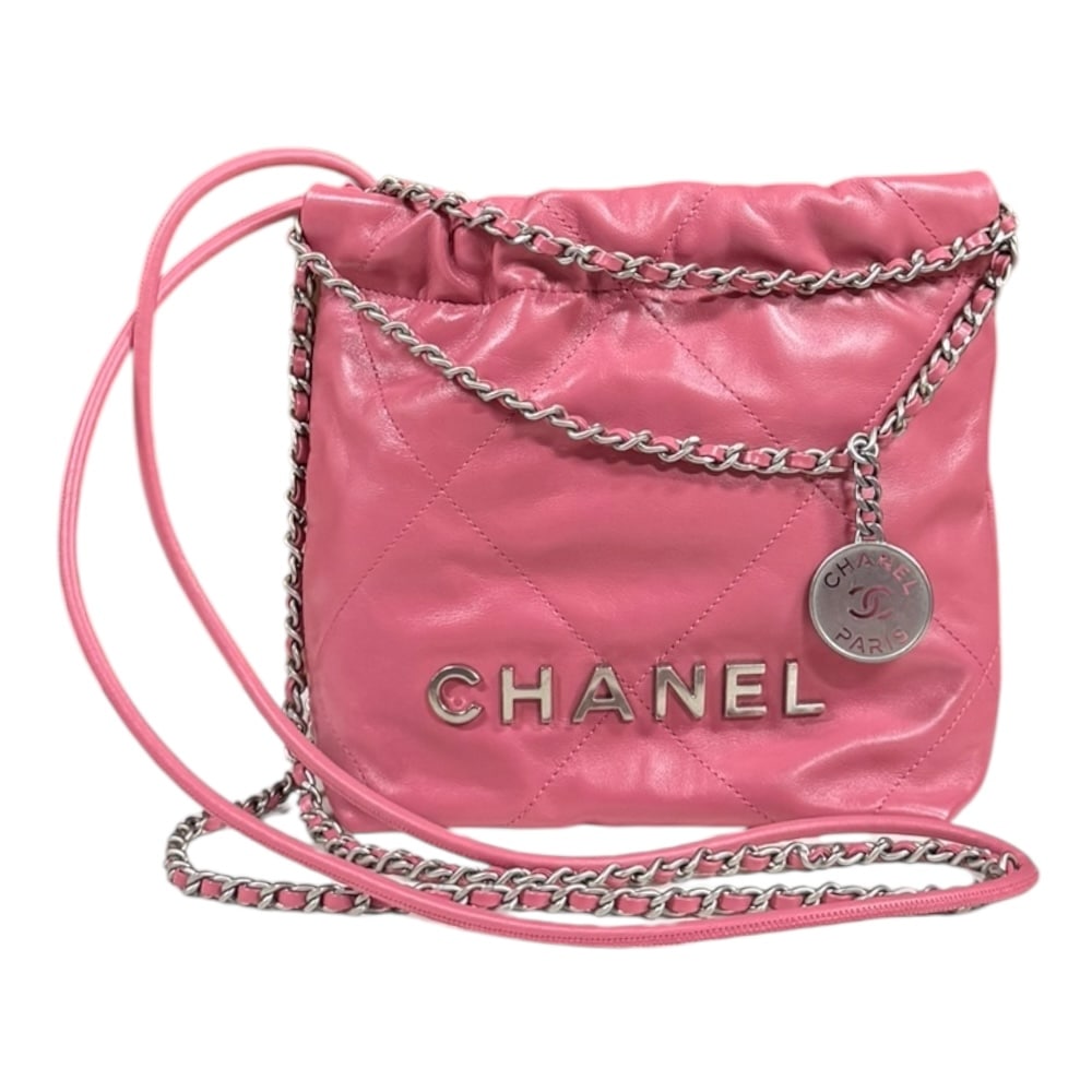 シャネル ミニハンドバック シャネル22 ショルダーバッグ レザー AS3980 ピンク CHANEL 中古