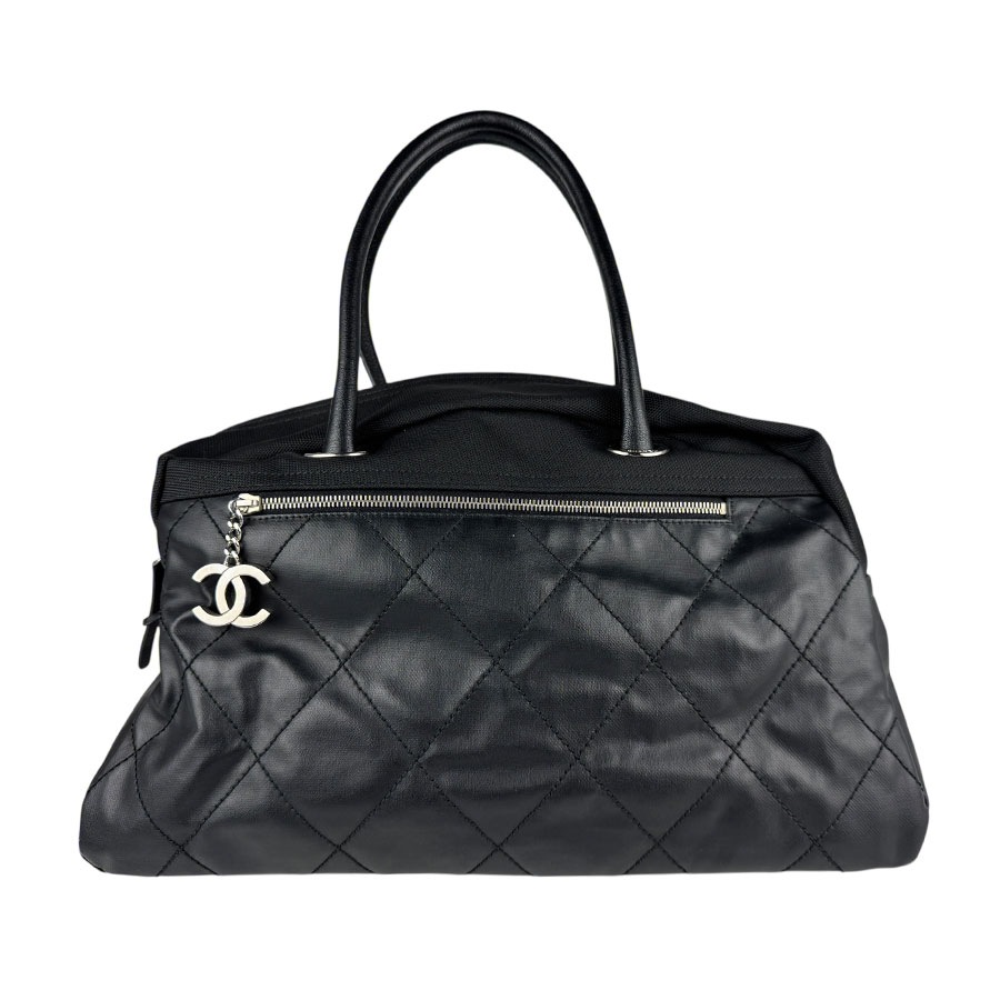 シャネル CHANEL ハンドバッグ ボストンバッグ パリビアリッツ レザー/キャンバス ブラック シルバー レディース z6711