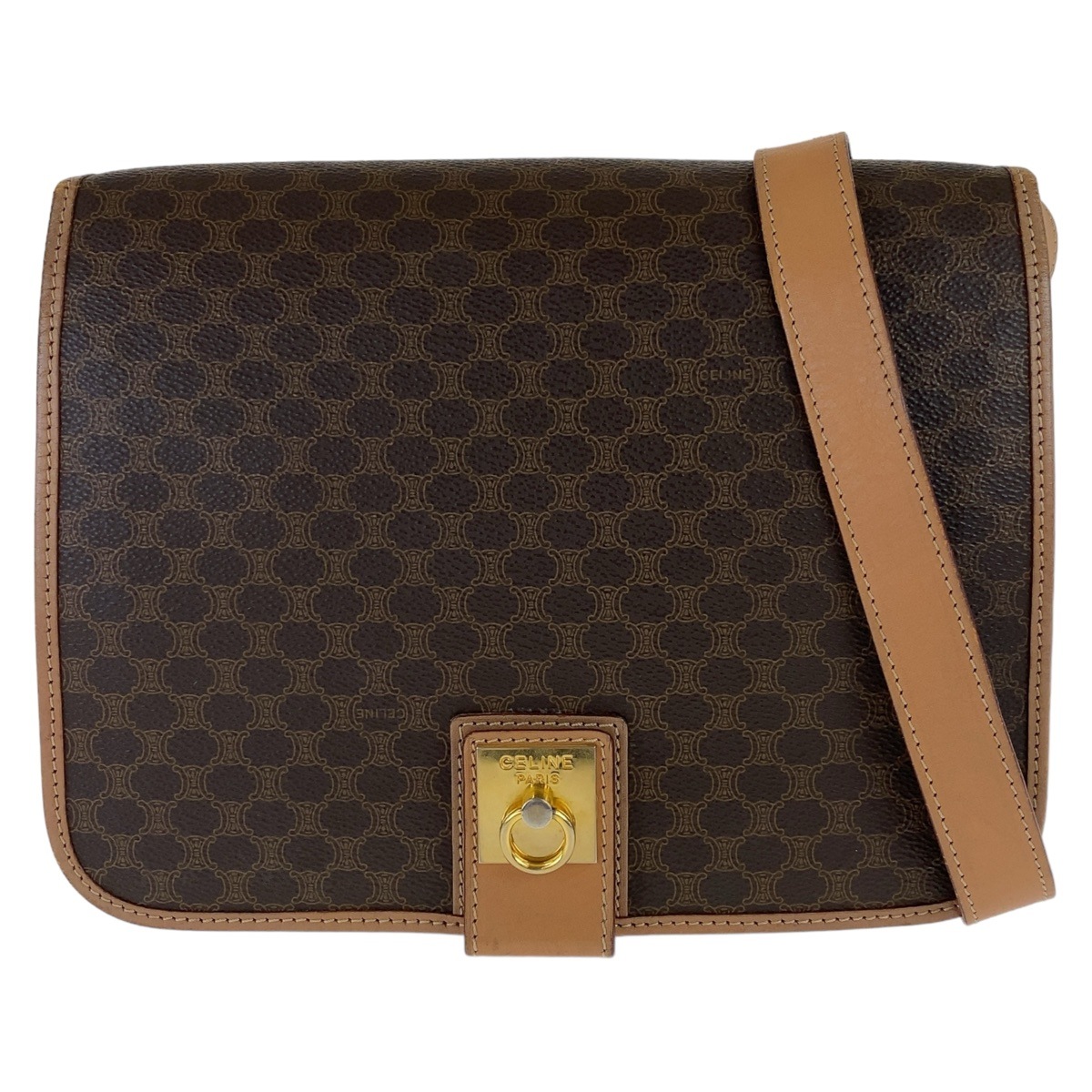 マカダム ブラウン ゴールド金具 PVC/レザー 斜め掛け ショルダーバッグ レディース 502894