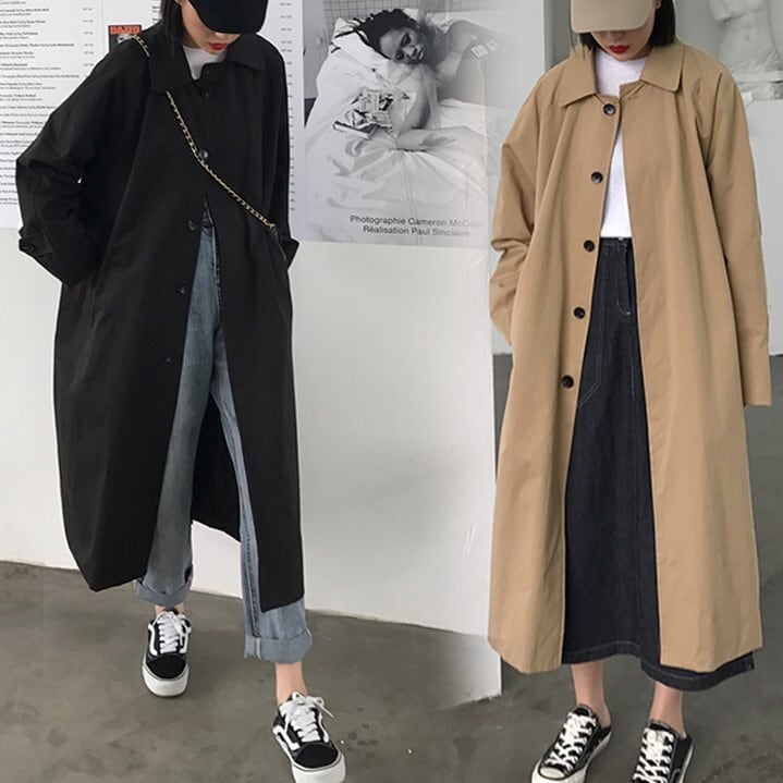 レディース コート アウター ステンカラーコート ロング丈 韓国 インスタ映え トレンド 高見え スタイルアップ 可愛い かわいい かっこいい カジュアル おもしろ シンプル クラシック lout02