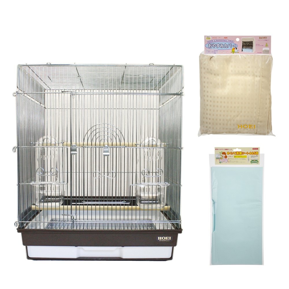 鳥籠　ＨＯＥＩ　セキセイインコ　小型インコ　中型インコ　飼育スターターセット（４６．５X４６．５X５６．５ｃｍ）ブラウン　銀メッキ　ＣＲＣ55―10―10―00―00