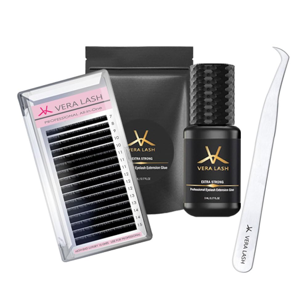 Extra Strong Black - VERA LASH プロフェッショナルまつげエクステセットBL-B0.1MX-07(エクストラストロングまつげエクステンション接着剤 ブラック+Bカール 0. 4,928円