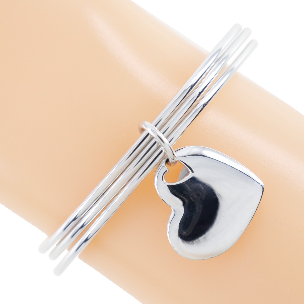 ダブルハート 3連 バングル シルバー925 約23.6g レディース 中古品 A-ランク 38,870円