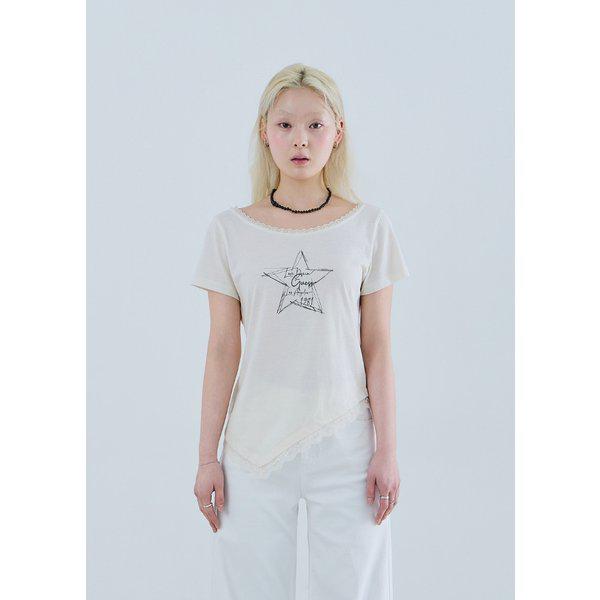 OQ2K5455 女性 ヴィンテージ スタープリント 半袖Tシャツ