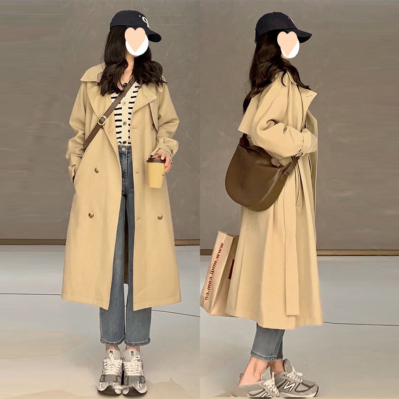 今年人気のミドル丈カジュアル英国風ウインドブレーカージャケット女性春秋新作カーキプチスーツコート