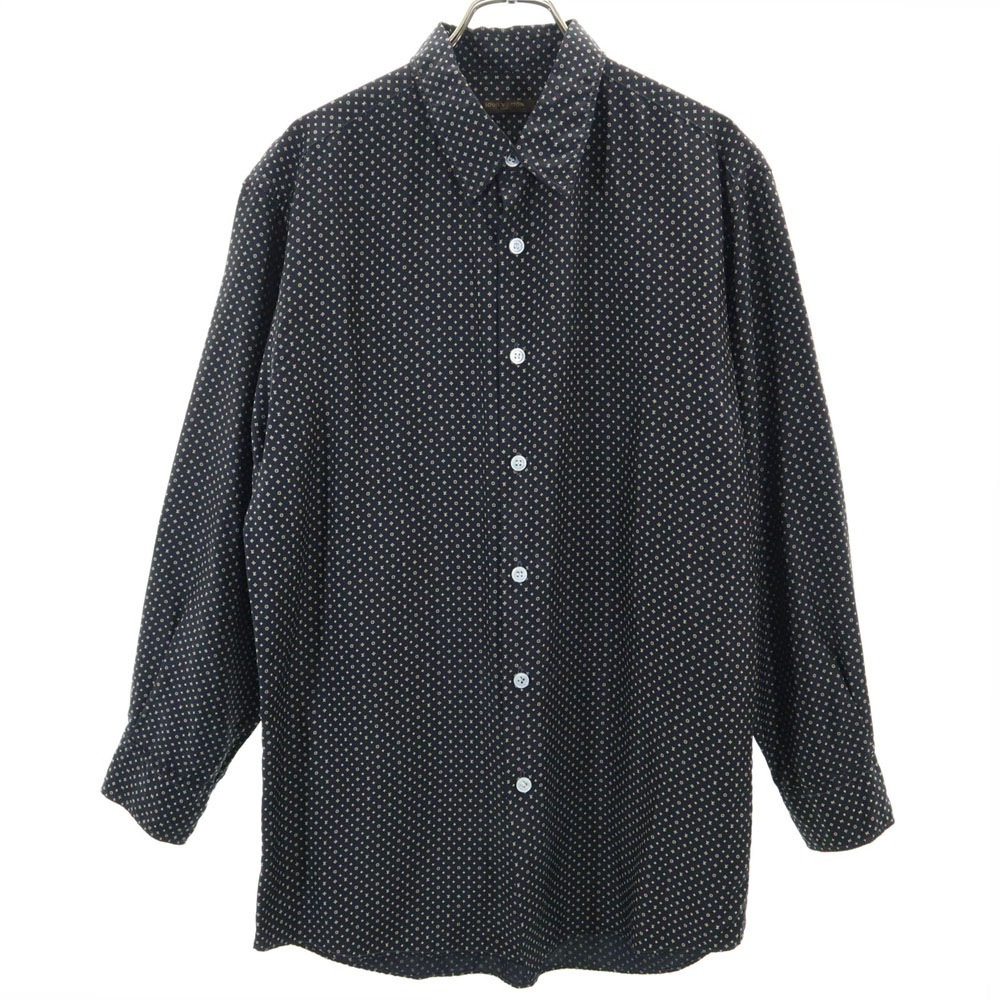 フランス製 モノグラム 長袖 シルク シャツ 39 ブラック メンズ