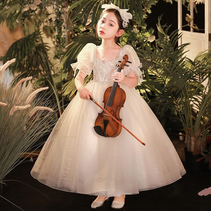 女の子のドレス2025花の子供の結婚式の膨らんだスカート子供の誕生日ホストピアノパフォーマンス服プリンセスドレス