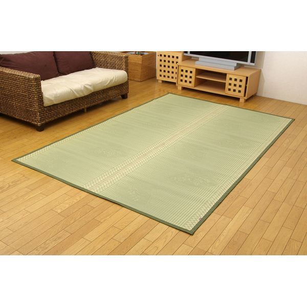 純国産/日本製 イ草花ござカーペット 『扇』 江戸間3畳（約174x261cm）