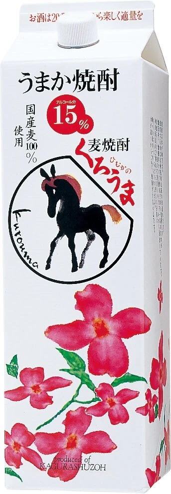 送料無料2ケース単位15度くろうまパック1800ml12本=2ケース麦焼酎メーカー宮崎県:神楽酒造(株)