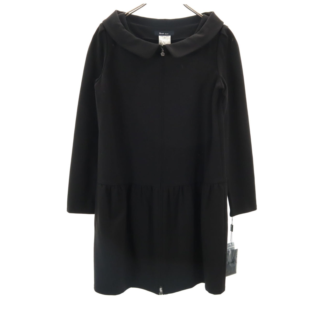 未使用 Rene basic ルネベーシック 日本製 長袖 膝丈ワンピース 36 ブラック レディース 古着