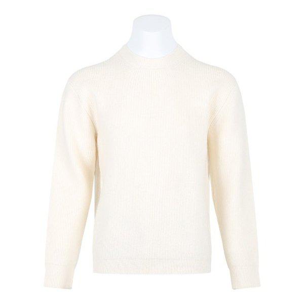 メンズ ミニマル ウール ハッチ ラウンド ニットT SG-KN-Q055-クリーム