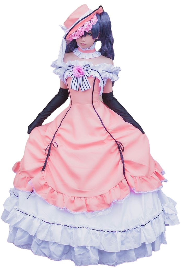 【ウィッグ付き】 黒執事 風 シエルファントムハイヴ コスチューム コスプレ衣装 ピンク ドレス セット サイズ S―XL