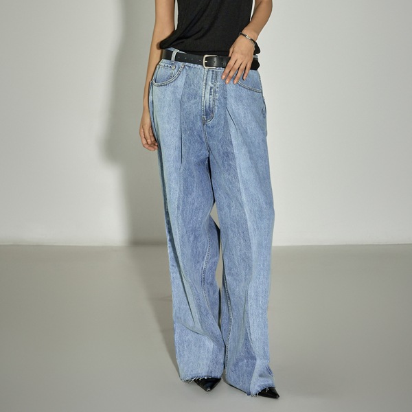 PJ601 配色 ワイド ジーンズ