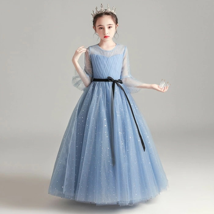 【即納】子供ドレス 袖付き 袖あり 長袖 こども 発表会 ドレス ロング ブルー プリンセスドレス 子供 ピアノ発表会 ドレス キッズドレス 結婚式 子供ワンピース 演奏会 可愛い おしゃれ ス