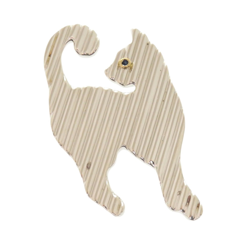 美品 ネコモチーフ ブローチ シルバー925/K18イエローゴールド/ストーン シルバー 1885【中古】 レディース