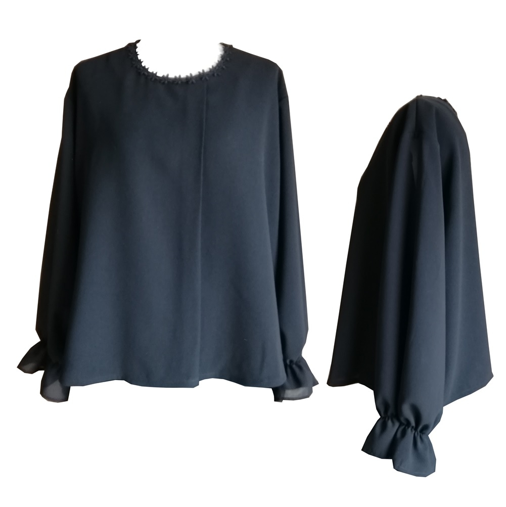 喪服 ゆったり ドロップショルダー パフスリーブ 小花レース使いタック ブラウス 7L～10L116300-3 8,178円