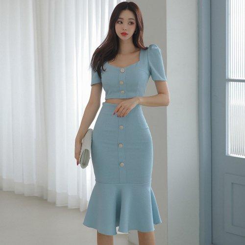 キャバドレス ナイトドレス ミディアムドレス セットアップ ツーピース マーメードライン 半袖 パフスリーブ レディース グラシア