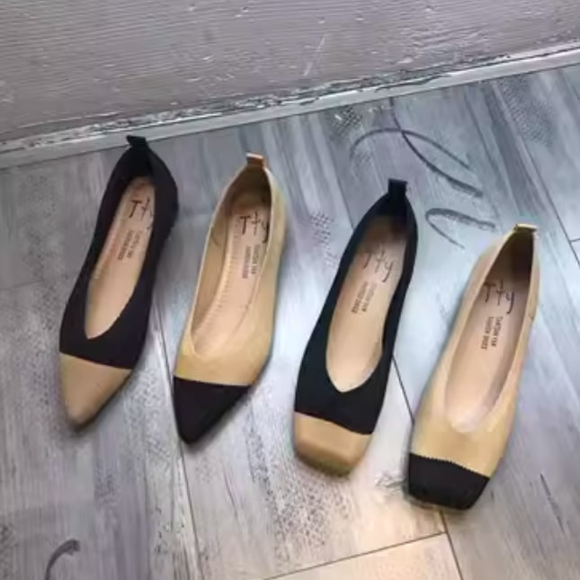 レディース パンプス フラットシューズ ローヒール ぺたんこ スクエアトゥ ポインテッドトゥ ニット かわいい 大人可愛い きれいめ シンプル カジュアル 上品 おしゃれ レトロ バイカラー 6,582円