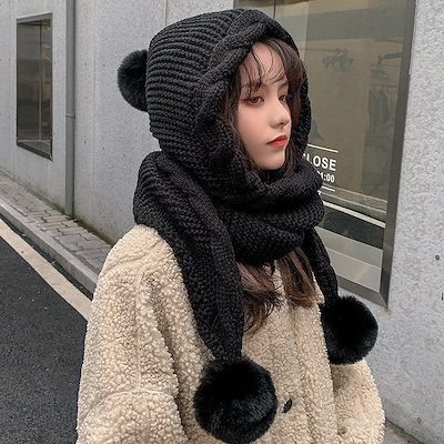 Qoo10] 毛糸帽子冬女性高颜値マフラー一体洋気高級 : バッグ・雑貨