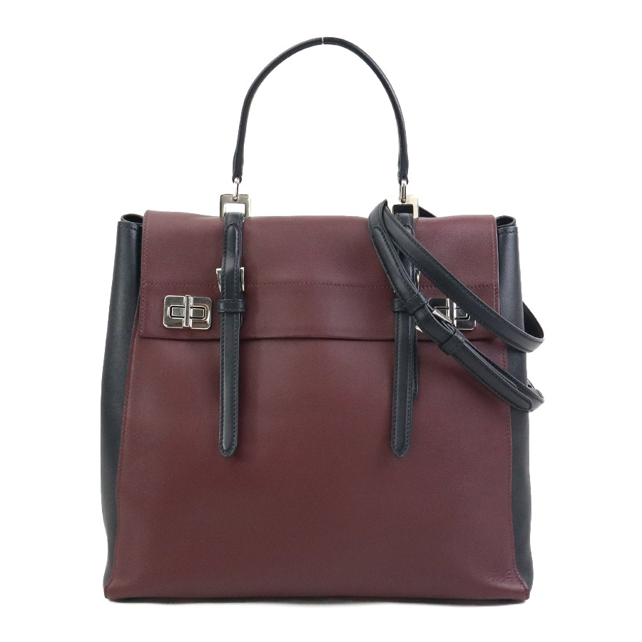プラダ PRADA ハンドバッグ ショルダーバッグ レザー バーガンディ/ブラック シルバー レディース e59977a