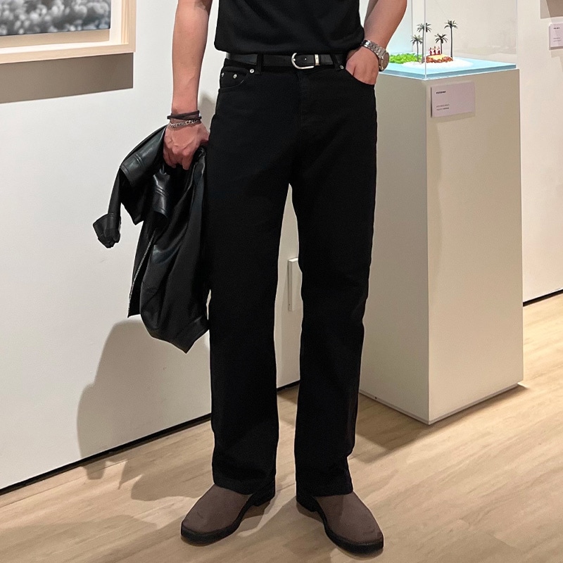 セミワイド ブラックジーンズ メンズ ストレートデニム ロング丈 ジッパー付き 韓国ファッション おしゃれ カジュアルパンツ ワイドデニム 韓国デニム ストリートファッション 大きめサイズパンツ