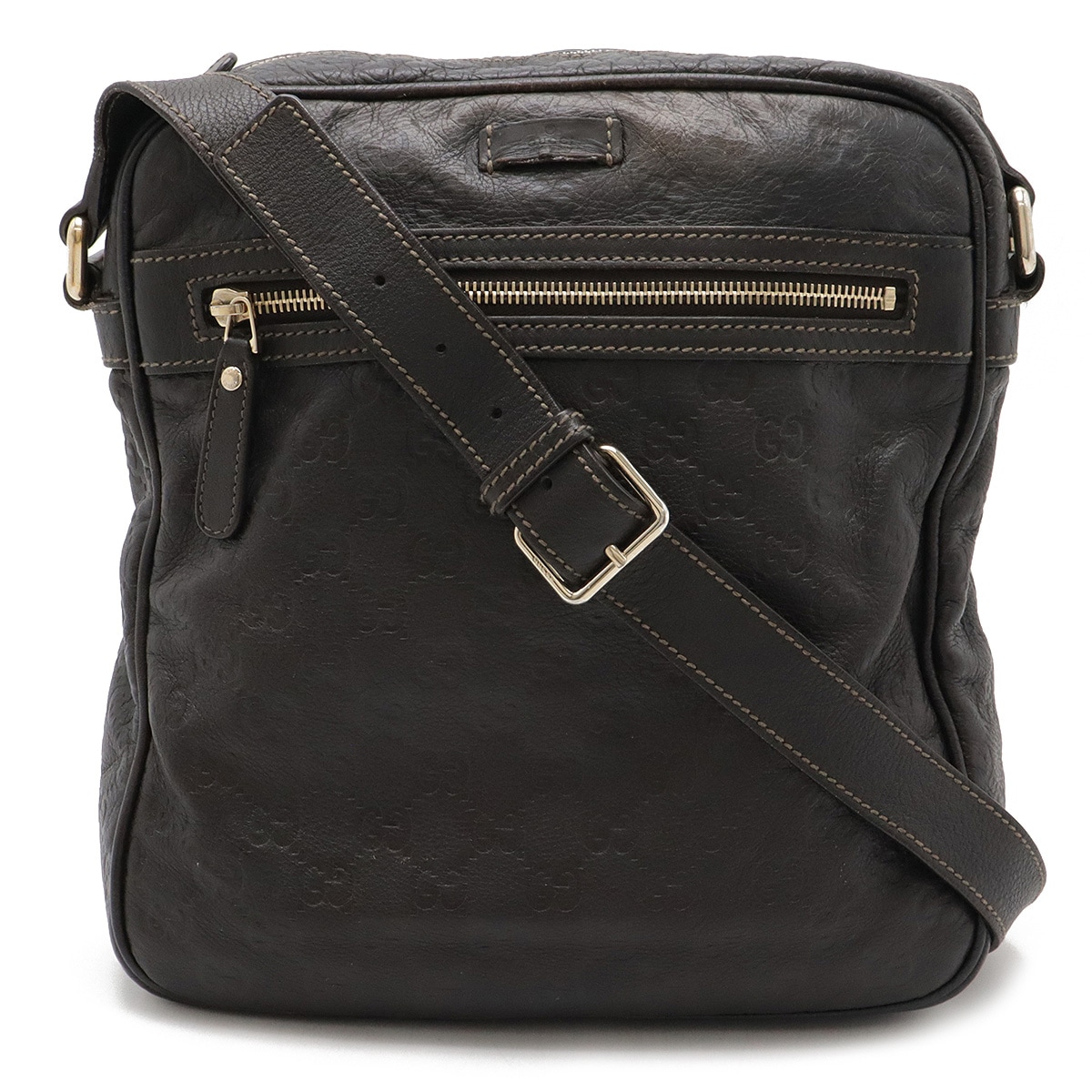 グッチシマ ショルダーバッグ 斜め掛け レザー ダークブラウン ゴールド金具 20144