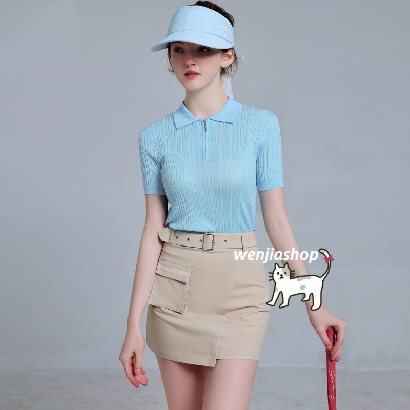 ゴルフウェア レディース スポーツウェア ゴルフスカート 半袖 ニット セーター ポロシャツ スカート 上下セット ブルー カーキ 大きいサイズ 韓国風 INS おしゃれ