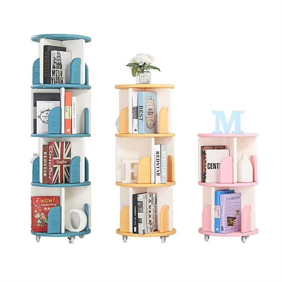 回転本棚 360回転大容量本棚 キャスター付き 子ども用本棚 1 4段あり 大容量収納 プラスチック本棚 軽量 収納棚 ラック 棚 おしゃれ おもちゃ スリム