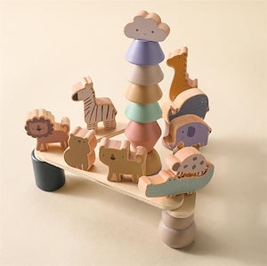INSスタイル 早教認知玩具 子供 実木 畳楽 平均台 知育玩具 大人気 積み木 木質 動物畳楽